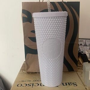 New White metallic Starbucks cup